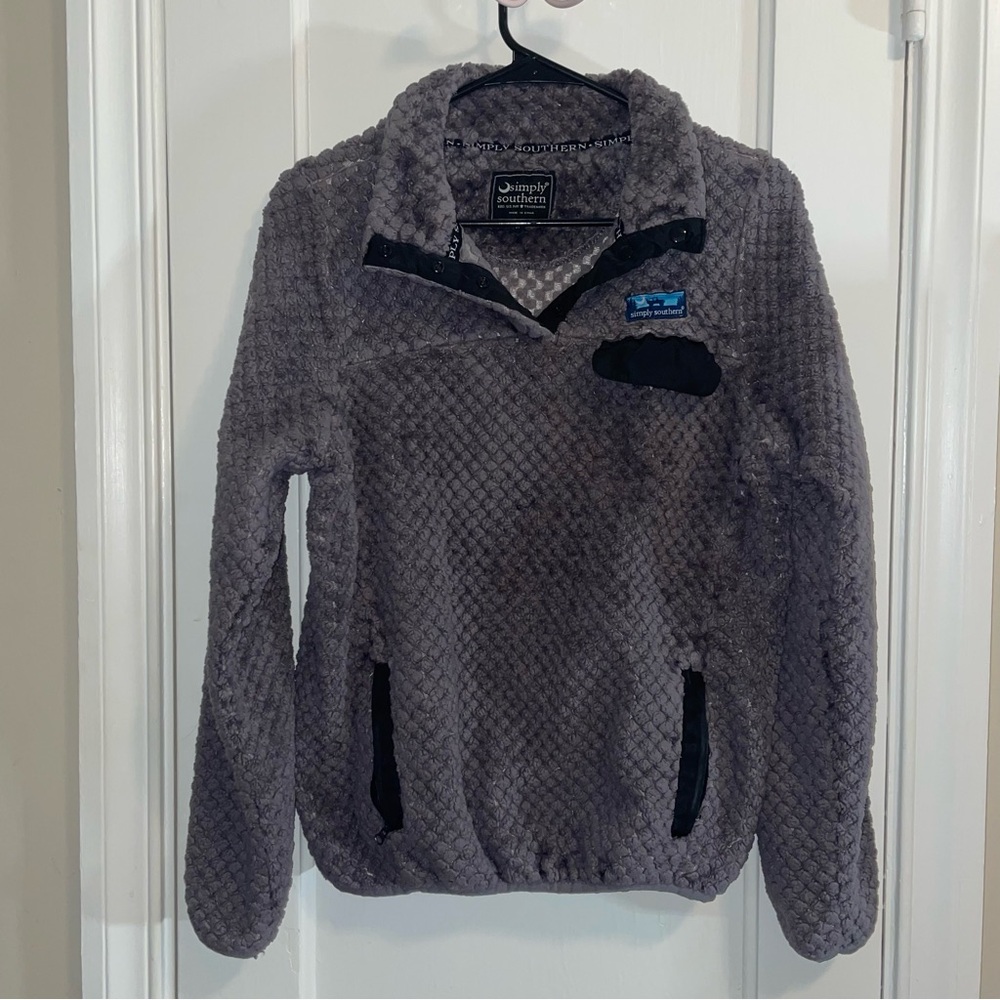 Simply Southern Grey Fleece Pullover with Black Details